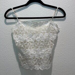 Lace Tank Top Square Neck Spaghetti Strap White Lace Lined Size Small